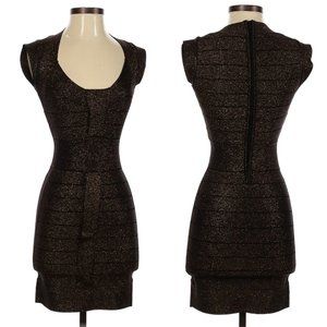 French Connection Bodycon Dress Size 4 Black and Gold
